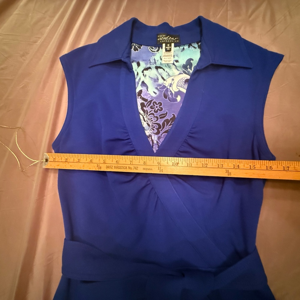 Cache Royal Blue Cap sleeve V-neck Belted Dress Size 12/Large - Picture 6 of 10